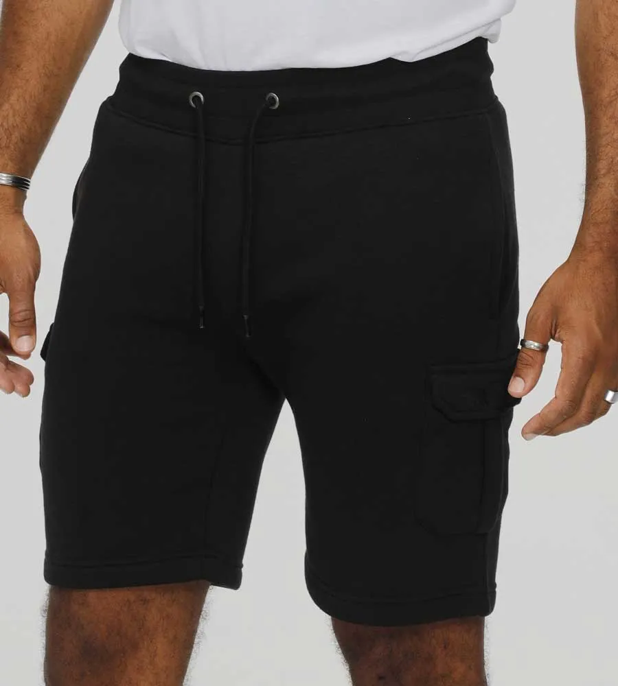 D555 Mens Black Fleece Cargo Shorts With Elasticated Waist (CYRUS 2)